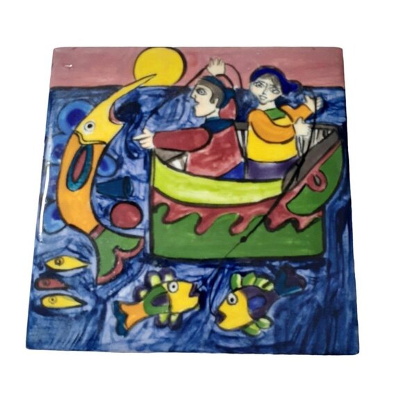 Decorative Studio Art Pottery Tile Studio Abstract 4.4" x 4.4" 4pc - Picture 4 of 7